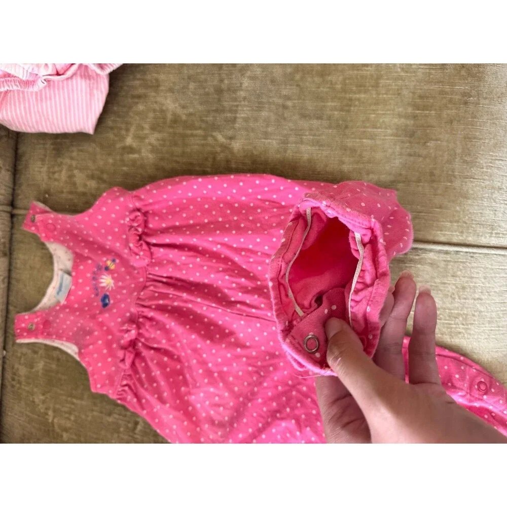 Vintage OshKosh B'Gosh Infant Girl Pink White Dot One Piece Bows Size 12 Months